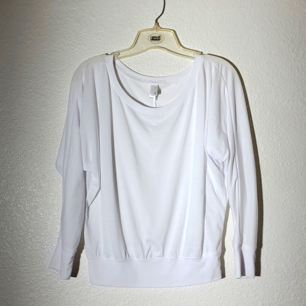 Bella Ladies Small White Wide Scoop for Off the Shoulder Long Sleeve T